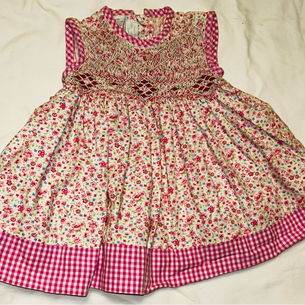 Viva la fete smocked and embroidered floral dress w/self tie sash sz 6 months